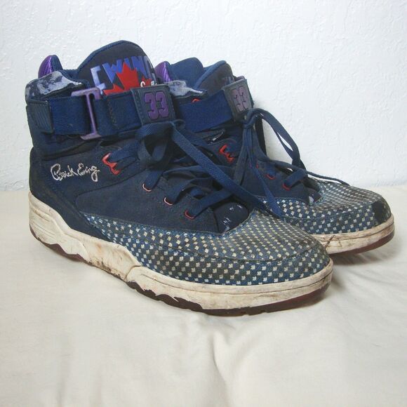 PATRICK EWING Blue Suede Sneakers Vintage Shoes High Tops Lace Up Basketball 12 - Picture 1 of 8